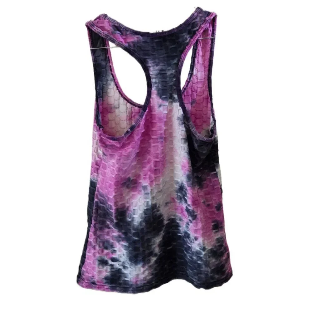 Women's 3 Piece Pink/Gray/Purple Tie Dye Honeycomb Active Wear Set Size S/M - Picture 3 of 8